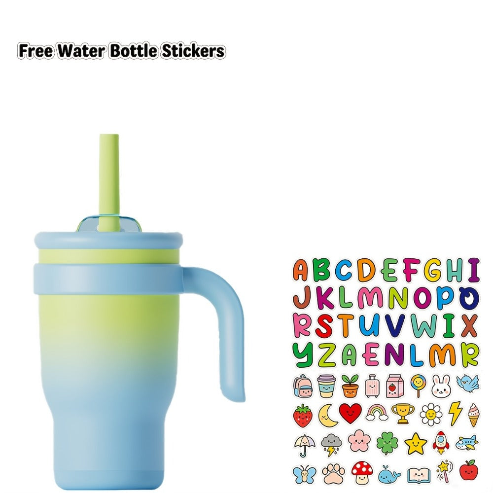 14oz Insulated Tumbler with Handle & Straw - Stainless Steel Travel Coffee Mug with Stickers, Multiple Colors