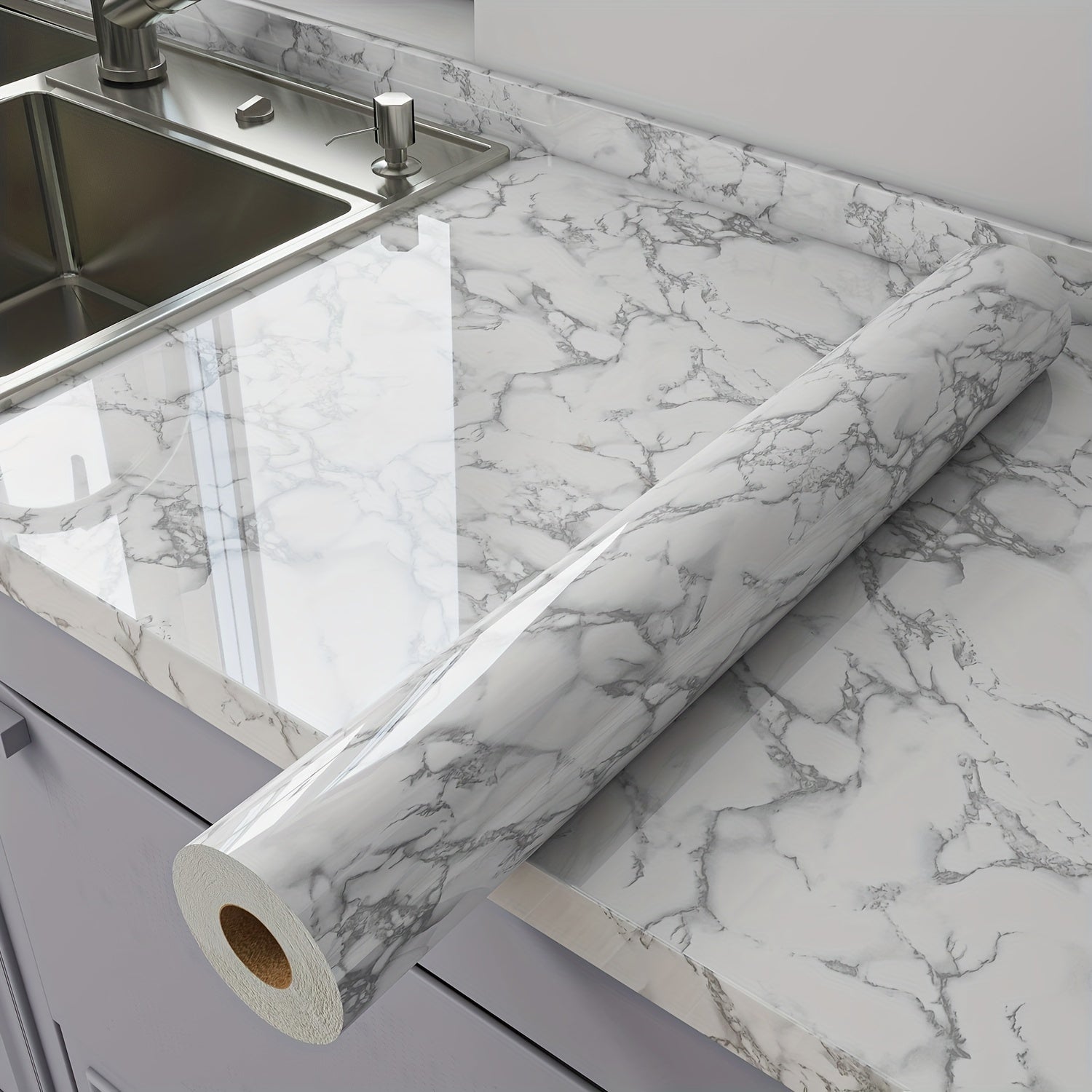 Marble Peel and Stick Wallpaper Roll - Waterproof Oil-Proof Self-Adhesive Wall Contact Paper for Kitchen Backsplash Bathroom Countertop
