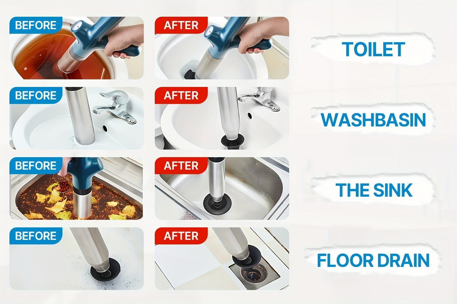 High-Pressure Air Drain Blaster with Real-Time Pressure Indicator - Stainless Steel Toilet Plunger & Sink Drain Unclogger, No Battery Needed, for Toilets Sinks Floor Drains, Durable & Easy to Use, Green