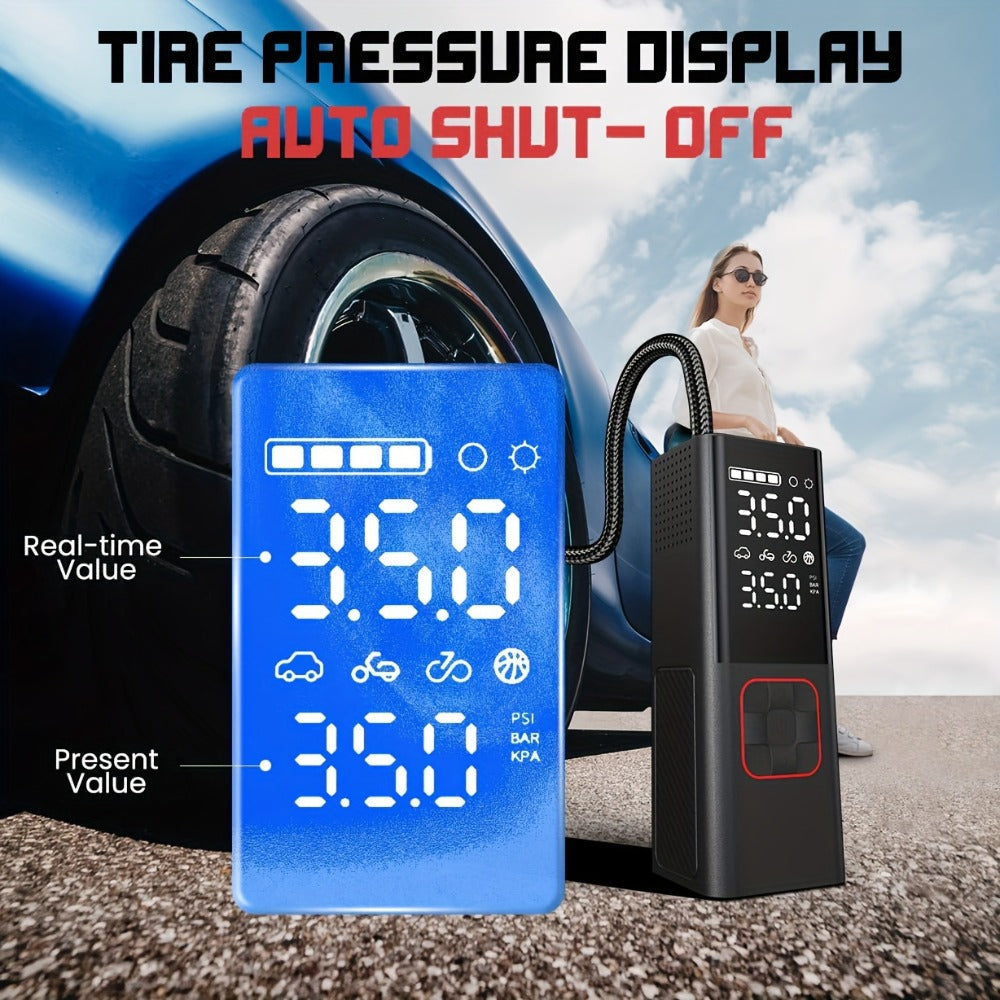 Portable Tire Inflator Air Compressor - 160 PSI 20000mAh Cordless Tire Pump 4X Faster with LED Light for Car, Bicycle, Motorcycle & Ball