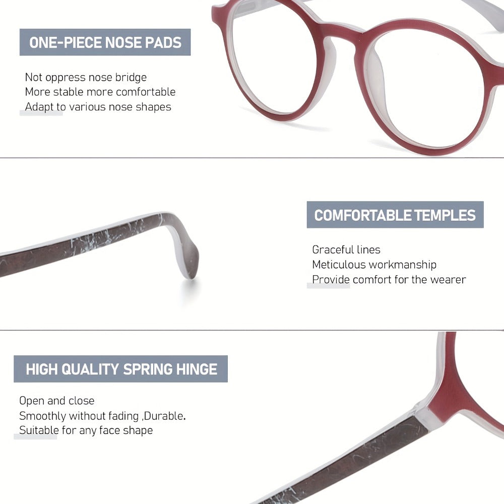 Fashion Reading Glasses 6 Pack for Women and Men Full Frame Round Circle PC Frame Multi-Color Lightweight Durable Lenses Vision Aid Readers Magnification Plus 1.0 to Plus 4.0 Mixed Color Value Set