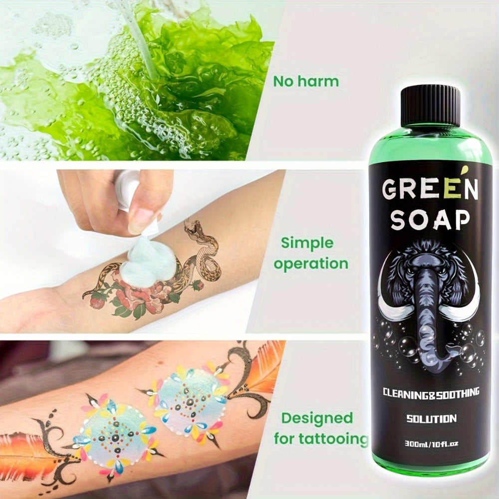 Tattoo Green Soap Cleansing Solution Kit - Professional Tattoo Wash Soap with Squeeze Bottle, Safe Moisturizing Foam for Tattoo Artists Skin Care & Color Preservation