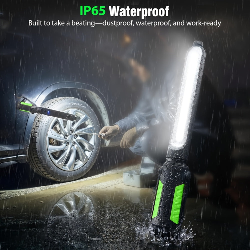 LED Work Light Rechargeable Cordless with Magnetic Base & Hook ¨C Portable Mechanic Floodlight, Adjustable Brightness, Motion Sensor Control, Waterproof for Car Repair, Workshop, Garage, Outdoor & Emergency Use