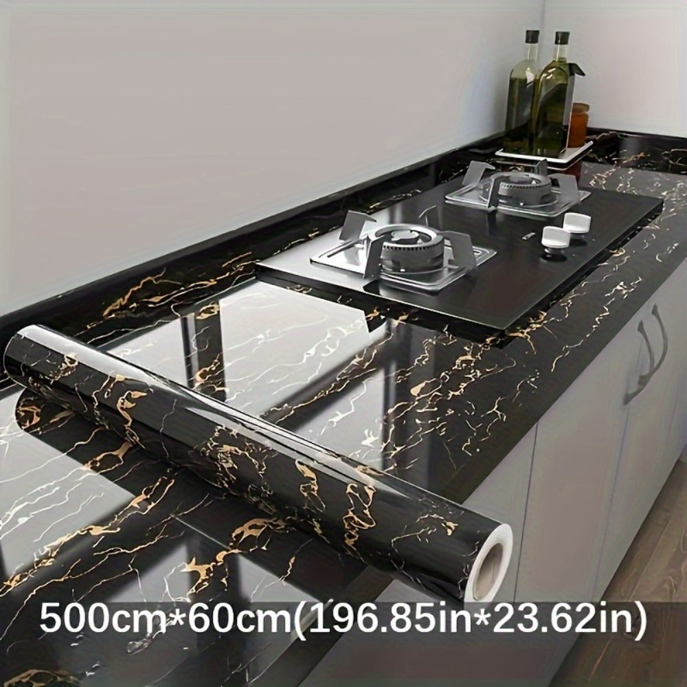 Black Marble Wallpaper Self-Adhesive Peel and Stick | Gold Vein Kitchen Backsplash Contact Paper | 23.62¡± x 196.85¡± Large Removable Wall Sticker for Modern Home Decor, Countertop & Furniture Wrap