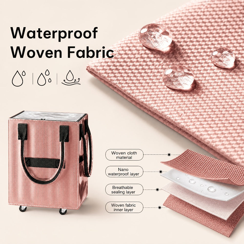 Rolling Grocery Bag with Wheels 60L Extra Large | 16 Gallon Heavy Duty Foldable Shopping Cart Waterproof | Multi-Function Travel Tote Utility Bag in Black Rose Gold