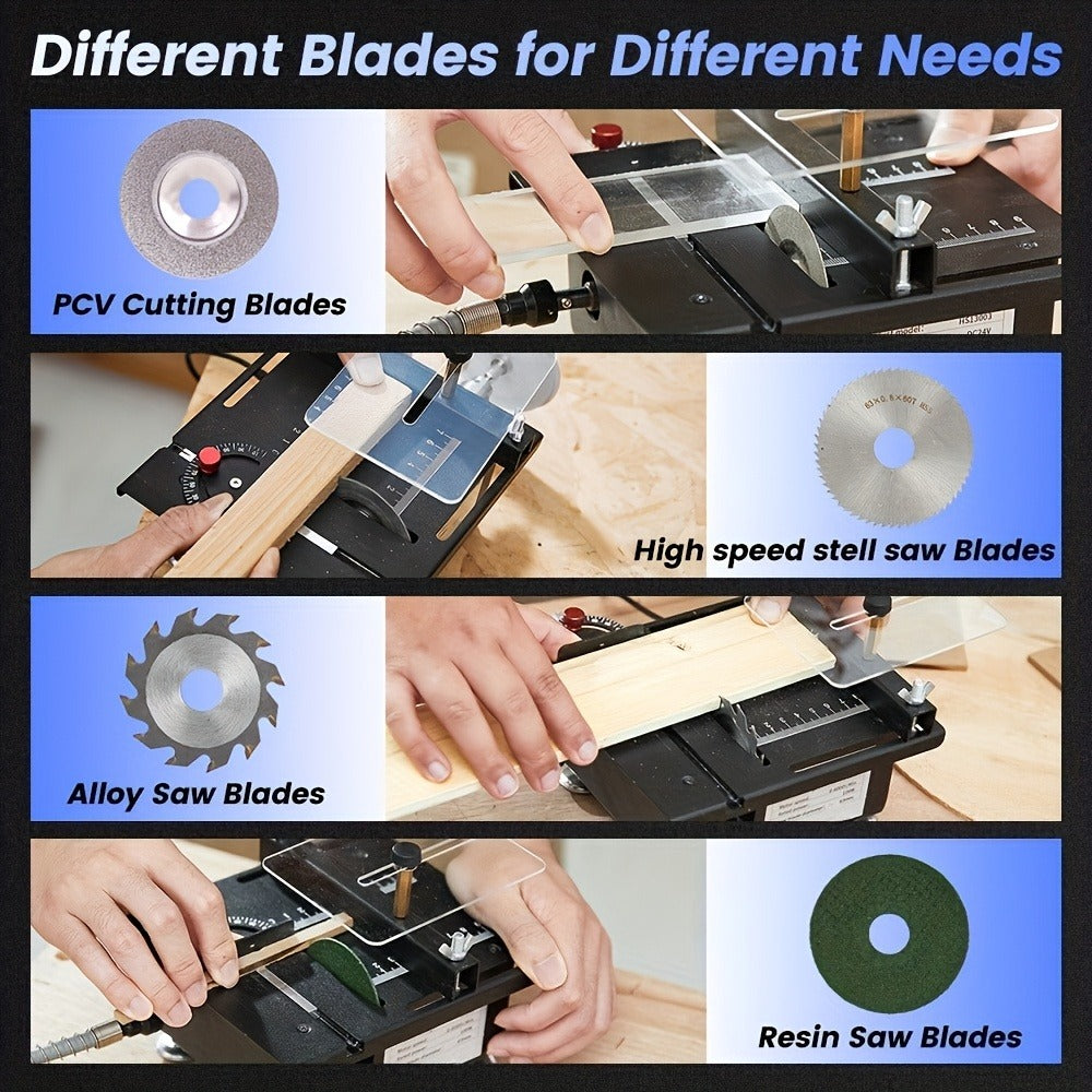 Mini Table Saw Multi-Function Portable DIY Machine, Sanding Engraving Drilling All-in-One Woodworking Tool, 7-Speed Adjustment, Precision Handmade Crafts, Great Gift for Dad, Husband & Men