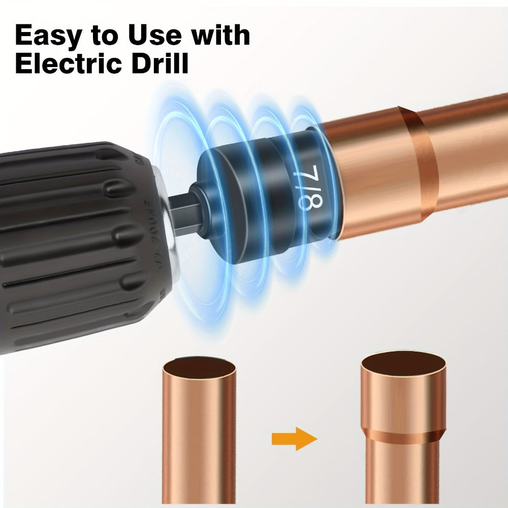 Copper Pipe Tube Expander Swaging Drill Bit Set 6-in-1 HVAC Tool 1/4 3/8 1/2 5/8 3/4 7/8 Inch Quick Release Bit Holder Air Conditioner Repair Kit