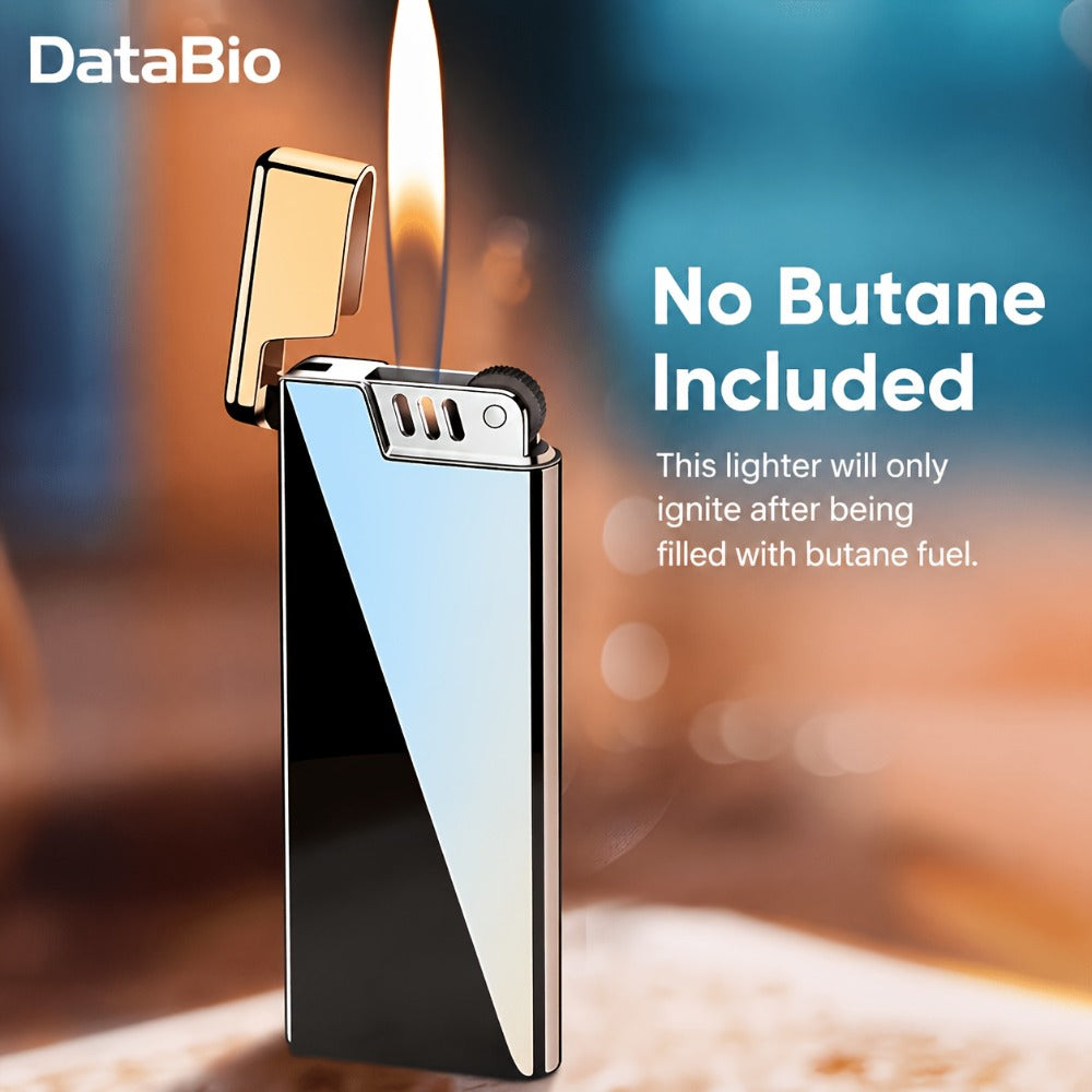 Ultra-Thin Refillable Butane Lighter - Slim Pocket Lighter with Wheel Ignition, Adjustable Open Flame, Windproof Gas Lighter for Kitchen, Candles & Outdoor Use, Unisex Design (Butane Not Included)