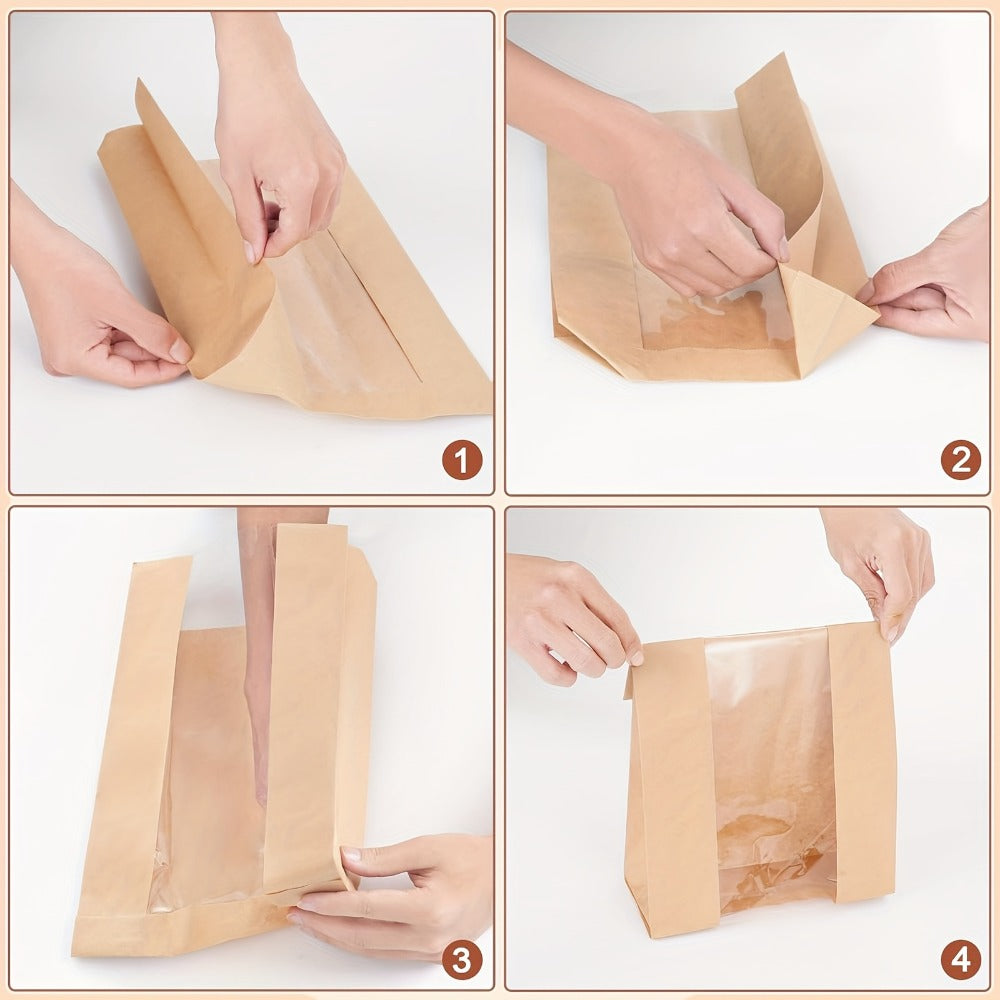 Bread Bags 100pcs Paper with Window 50% Thicker 13.7x8.2x3.7in Sourdough Homemade Bread Bakery Bags for Storage Bread Cookies Snacks with 100 Cute Sealing Stickers