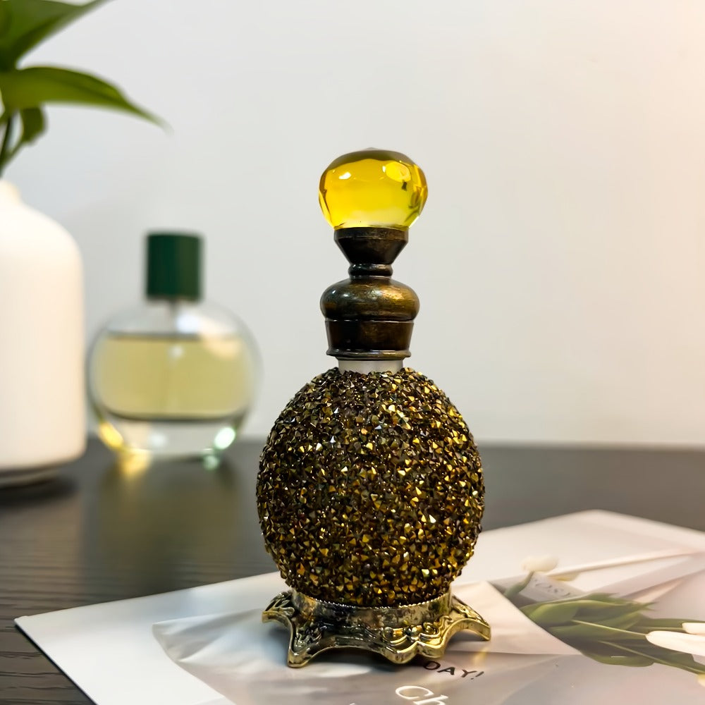 Perfume Bottle Refillable Atomizer 0.51oz, Vintage Imitation Crystal Arabic Style Empty Essential Oil Spray Bottle, Portable Travel Perfume Decanter for Dressing Table Home Decoration Gift