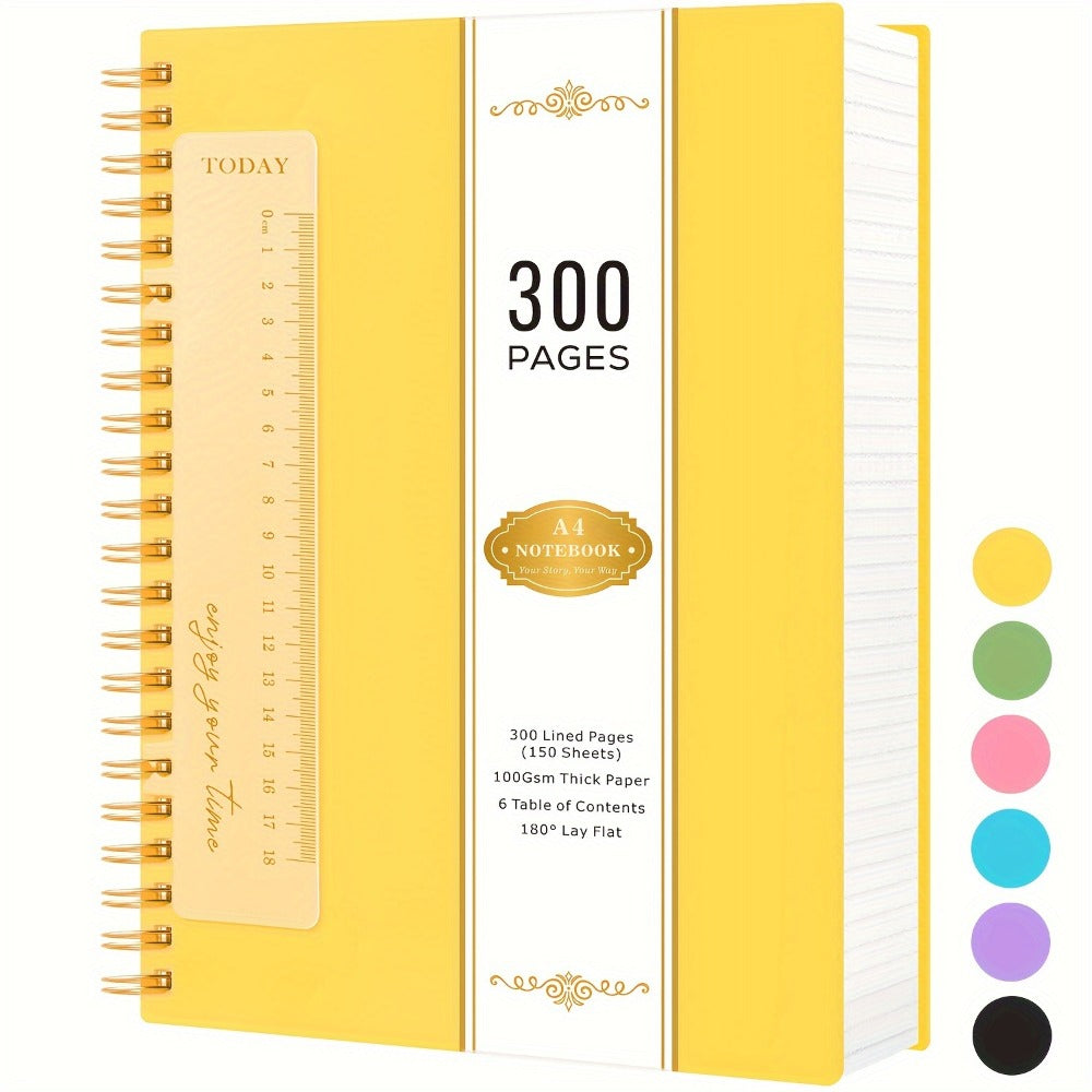 Large Spiral Notebook 300 Pages Hardcover ¨C 8.5x11 A4 College Ruled 100GSM Lined Paper PVC Waterproof Cover for Work School Travel Women Men Purple Pink Blue Black Yellow Green