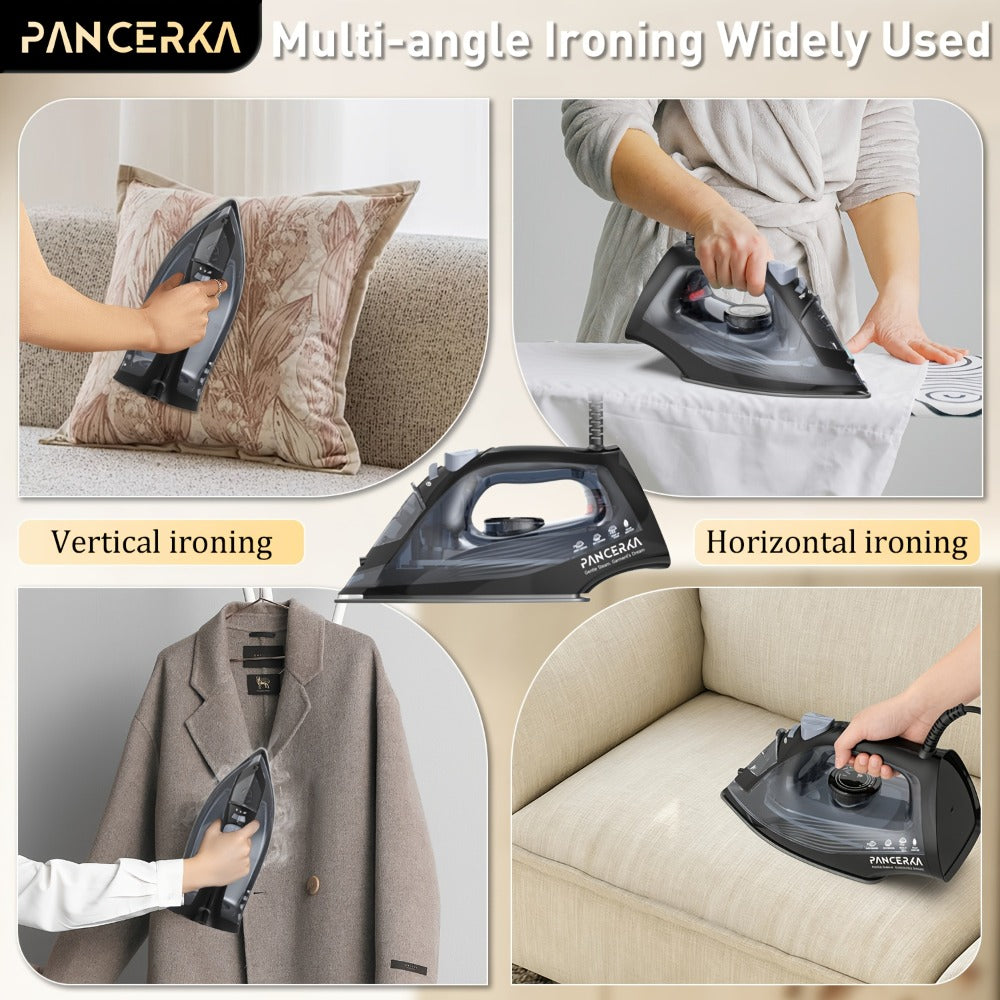 1200W Steam Iron for Clothes Adjustable Thermostat Non-Stick Soleplate Variable Steam Control Overheat Protection Powerful Long-Lasting Steam for All Fabrics Black