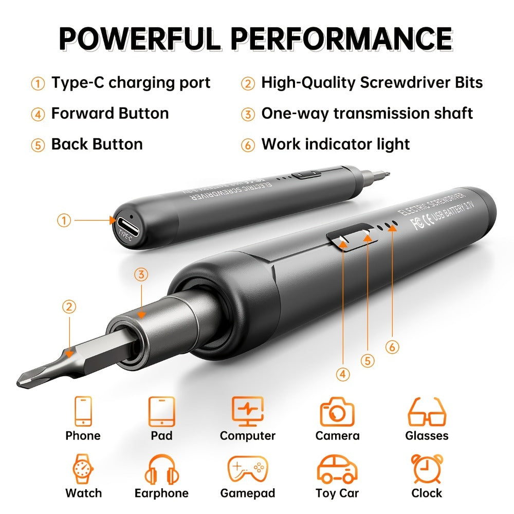 Electric Screwdriver Set 48-in-1, Cordless USB Rechargeable Precision Repair Kit with 38 Magnetic Bits for Phone, Laptop, Camera, Watch