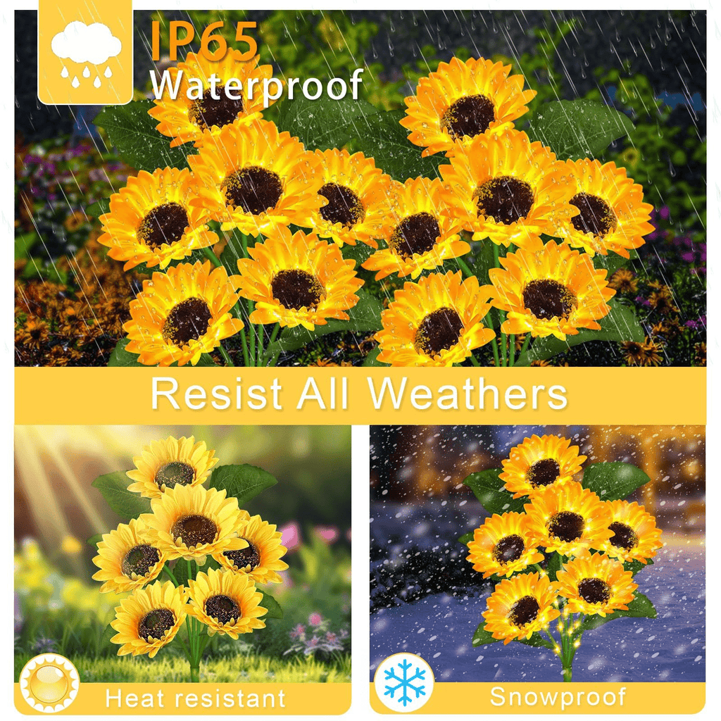 Sunflower Solar Lights Outdoor Garden Decor IP65 Waterproof - 15-Head Solar Powered Sunflower Stake Lights for Garden Flower Bed Pathway Terrace Yard, Decorative Solar Garden Lights Gift for Mom Grandma