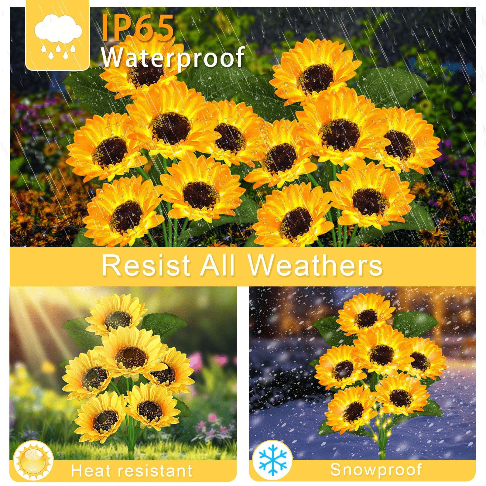Sunflower Solar Lights Outdoor Garden Decor IP65 Waterproof - 15-Head Solar Powered Sunflower Stake Lights for Garden Flower Bed Pathway Terrace Yard, Decorative Solar Garden Lights Gift for Mom Grandma