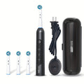 Electric Toothbrush with 3 Rotating Cleaning Modes - Induction Charging, 4 Replacement Brush Heads, Travel Case Included, Couples Toothbrush Set, Deep Plaque Removal, Holiday Gift, Black Purple Blue