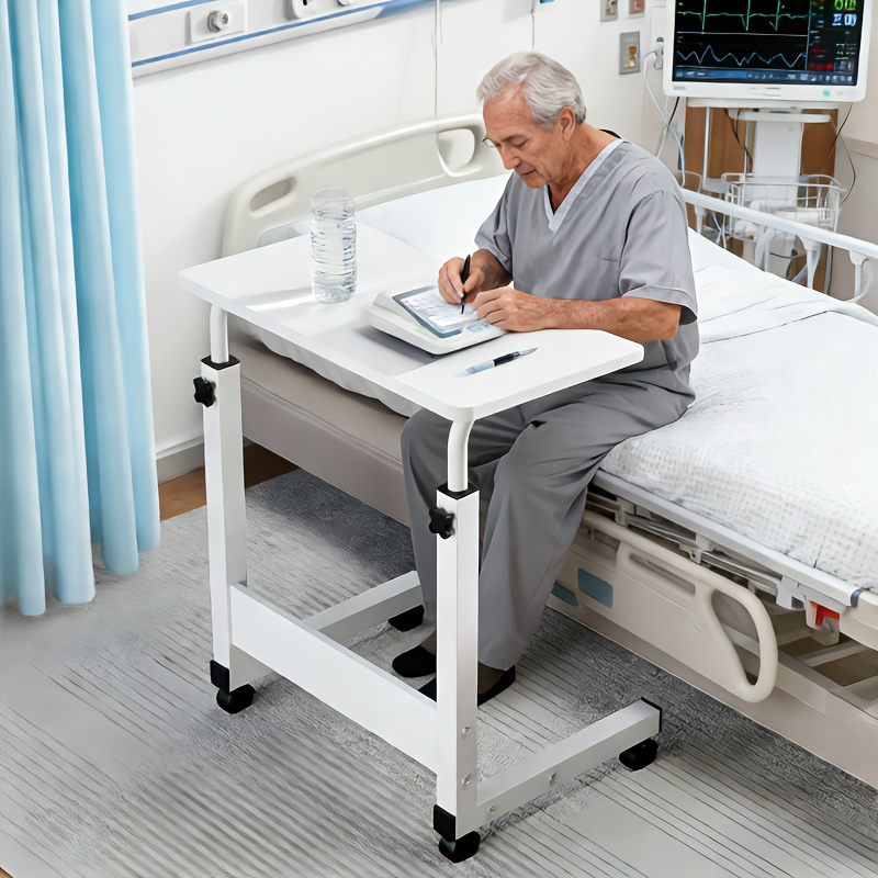 Overbed Table Adjustable Height ¨C Hospital-Grade Nursing Bedside Table with Independent Storage Compartments for Elderly & Patient Care | Portable Auxiliary Tray Table, 8 Colors