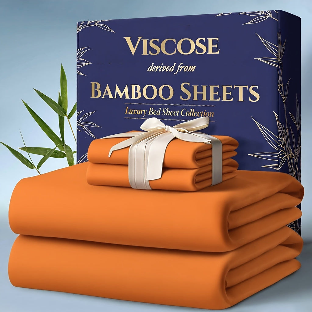 Bamboo Bed Sheet Set Twin Full Queen King - Cooling Soft Deep Pocket Fitted Sheets for Hot Sleepers, Moisture-Wicking Breathable Bedding Set Multiple Colors