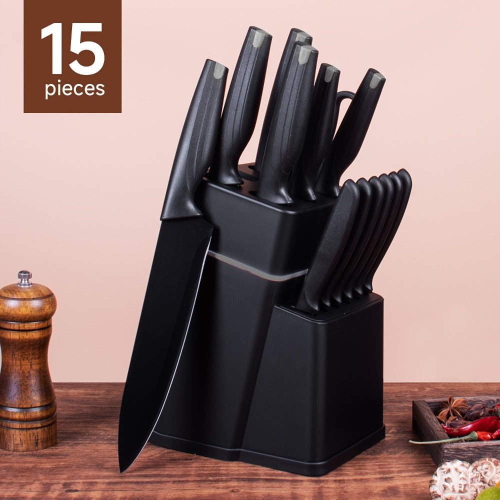 Kitchen Knife Set 15 Piece with Block & Scissors ¨C Professional Chef Knives High Carbon Stainless Steel, Ultra-Sharp Blade, Ergonomic Handle, Home & Restaurant Use, Ideal Holiday Gift