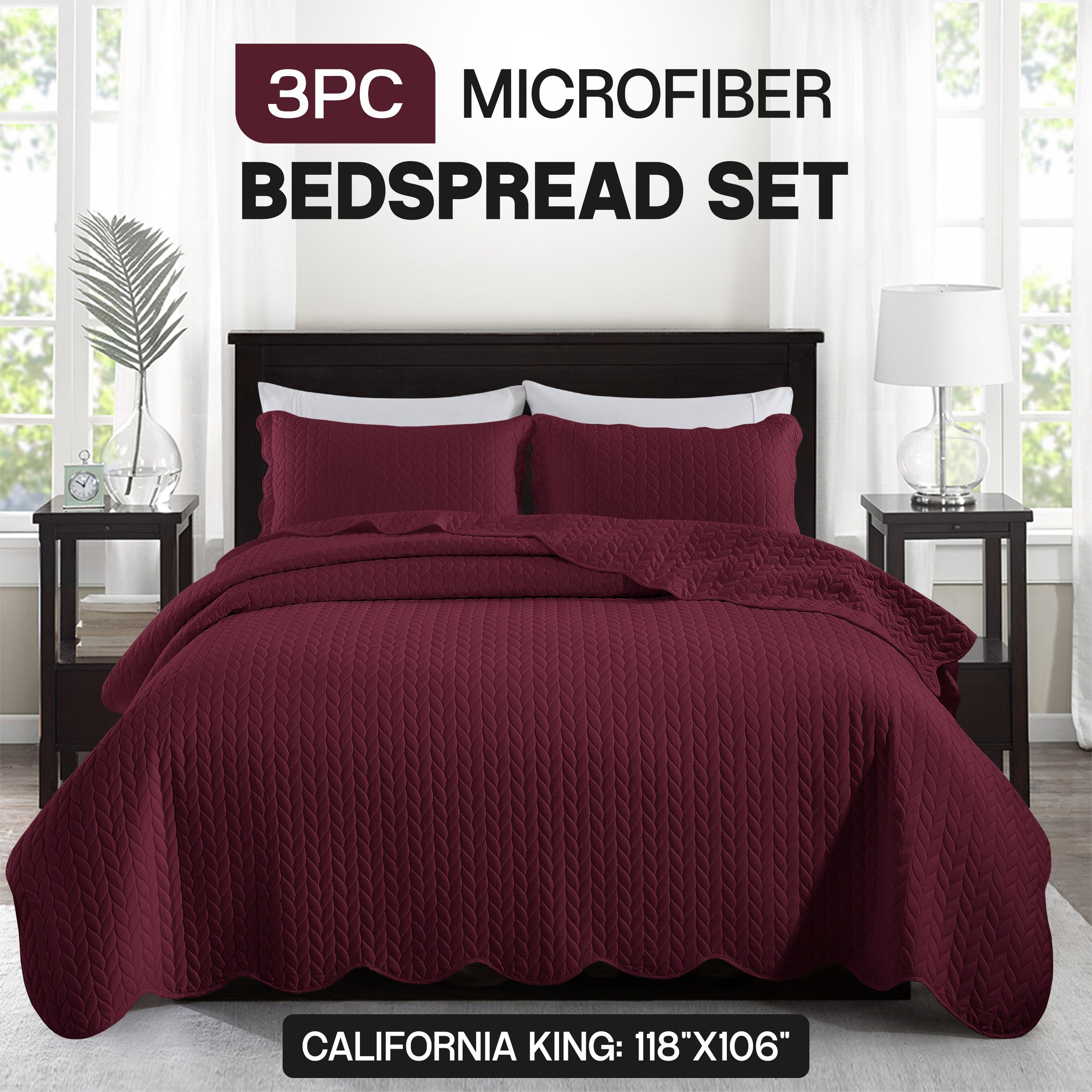 Bedspread Set 3-Piece Microfiber Floral Coverlet with Pillow Shams - Soft Breathable Lightweight All-Season Bed Cover for Queen King Twin California King