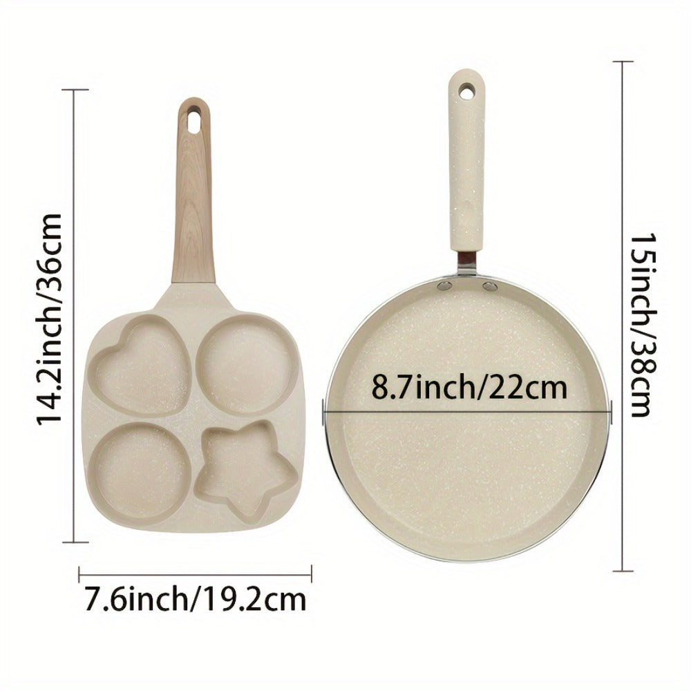 Non-Stick Cookware Set 5-Piece Beige ¨C Pumice Stone Coating Egg Frying Pan Pancake Skillet with Kitchen Utensils | Aluminum Induction Compatible Home Cooking Set for Eggs Pancakes & Breakfast