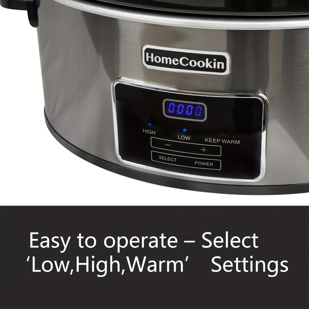Slow Cooker 7.5 Quart Digital Programmable with Timer Ceramic Pot Stainless Steel Housing 3 Heat Settings Low High Keep Warm Large Capacity for Family Dinners Holiday Feasts Serves 10 Plus People