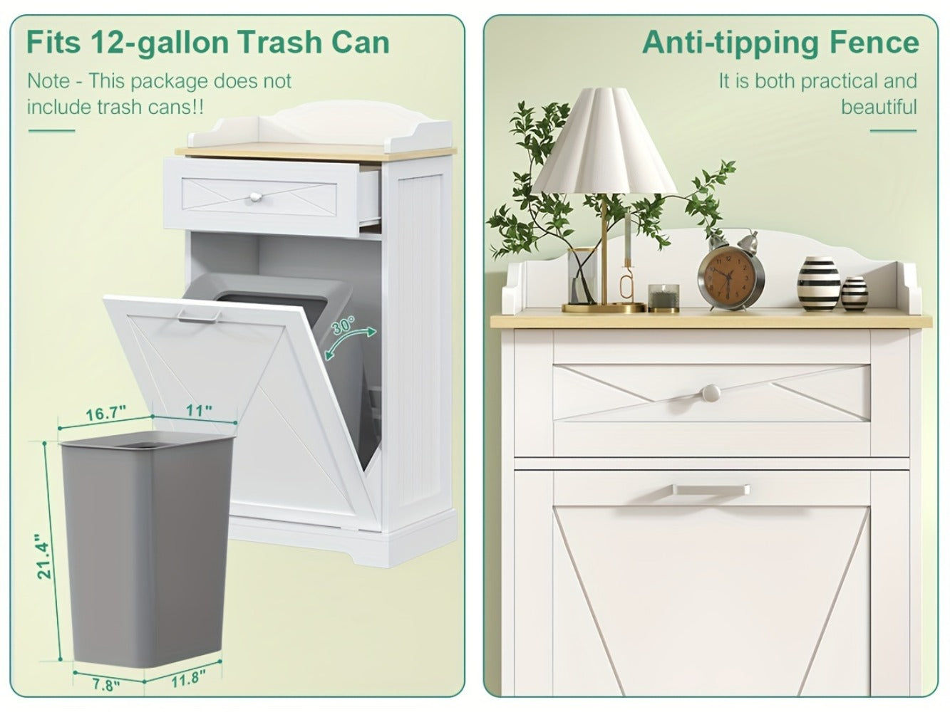 Tilt Out Trash Can Cabinet 12 Gallon Hidden Kitchen Trash Cabinet with Drawers, Pantry Storage, Laundry Hamper Cabinet