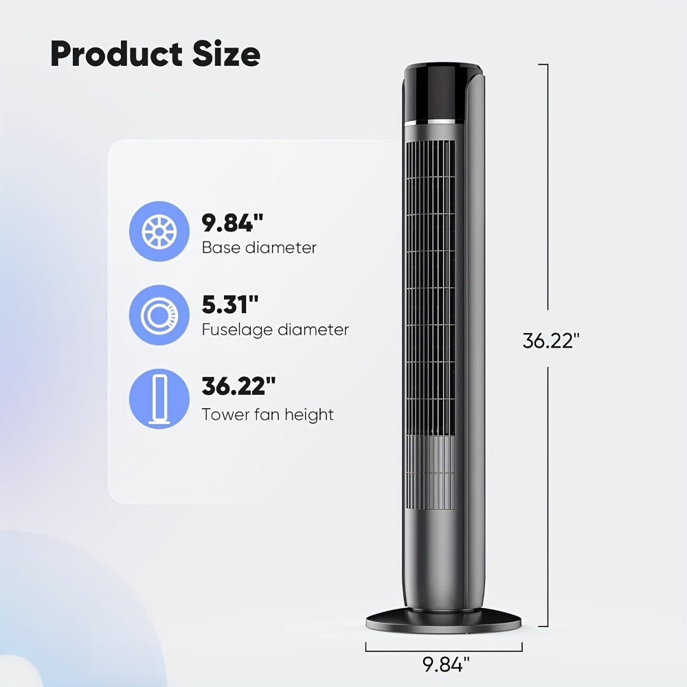 Bladeless Tower Fan 36 Inch | Remote Control, 5-Speed Settings & 4 Operating Modes, Whisper-Quiet 28dB, 12-Hour Timer, Oscillating Standing Fan for Home, Bedroom & Office ¨C Titanium Gray & Black