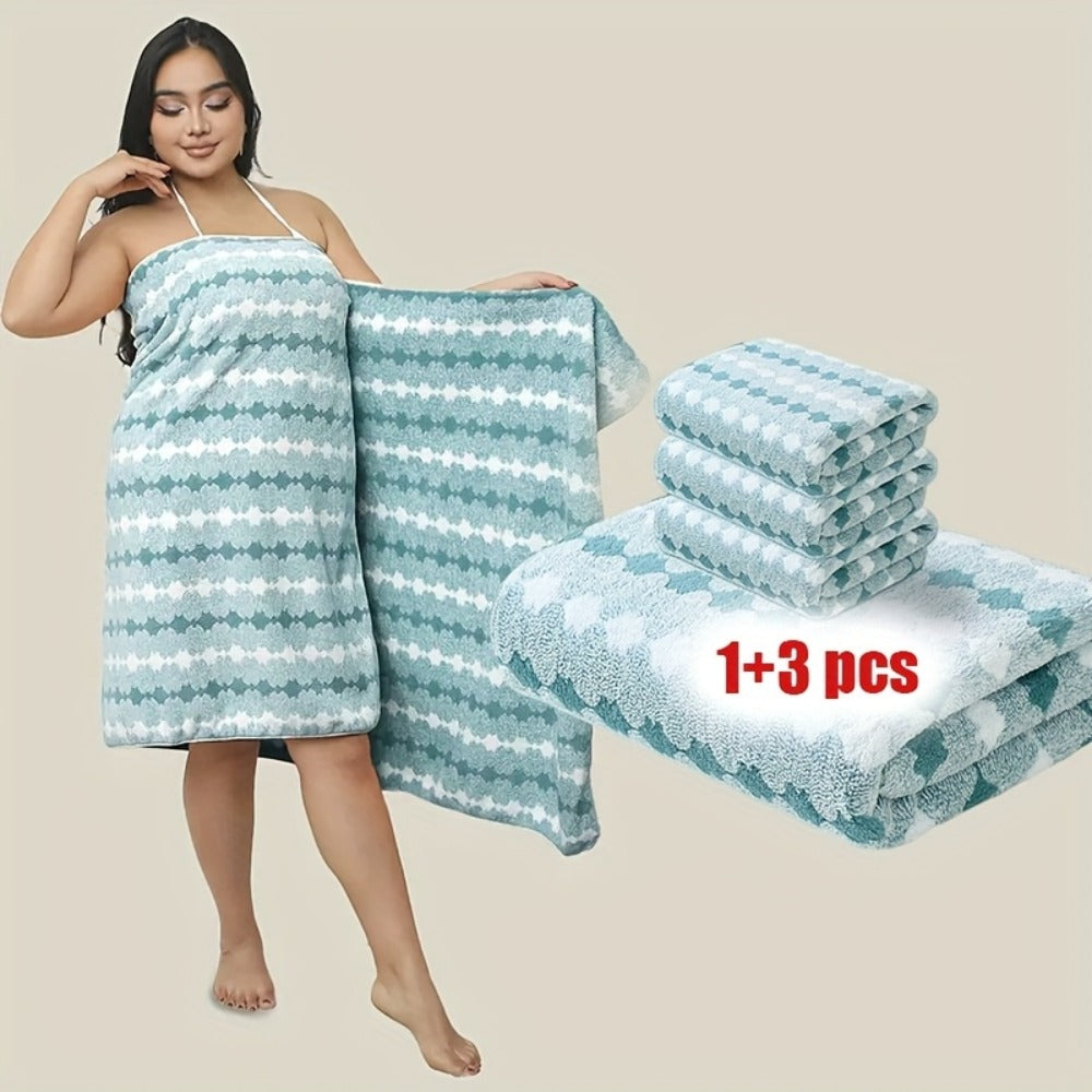 Extra Large Bath Towel Set 4 Piece for Women - 300GSM Ultra Soft Quick Dry Absorbent Solid Color Hand Towels | Orange Green Blue Purple Pink | Spa Yoga Fitness Gym Bathroom Gift