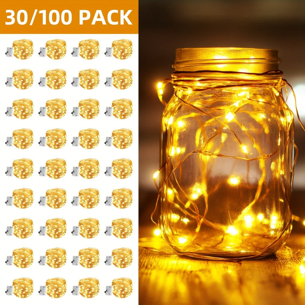 Fairy Lights Battery Operated with Batteries Included ¨C 6.5ft 20 LED Silver Wire Mini String Lights, Firefly Starry Lights for Wedding, Christmas, Party, Mason Jars & DIY Decor ¨C 30 or 100 Pack