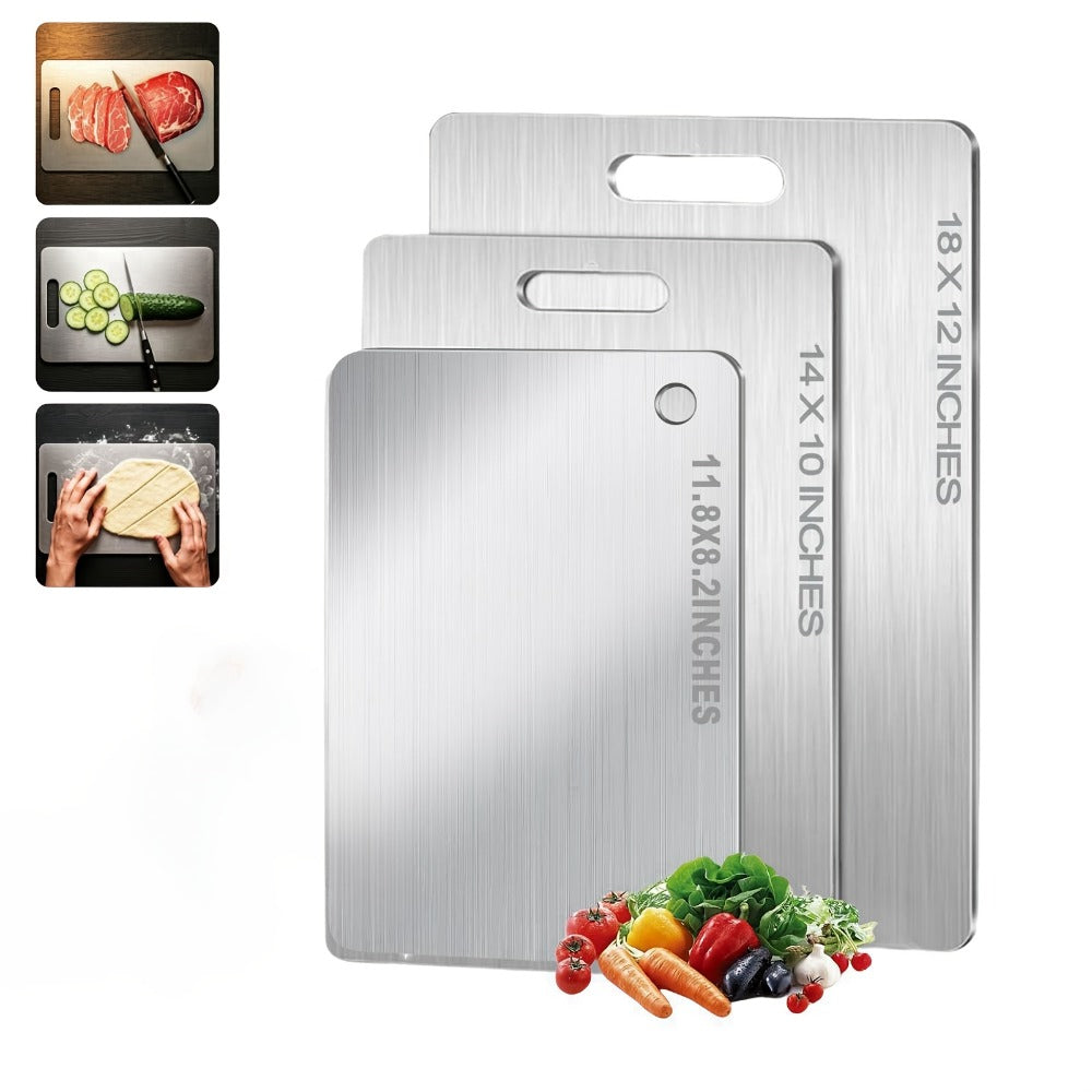 Titanium Cutting Board Set 3-Piece ¨C 100% Pure Titanium Kitchen Chopping Boards Large Medium Small | Double Sided, Non-Porous, Odor-Free, Easy Clean | Surgical Grade Metal Cutting Board