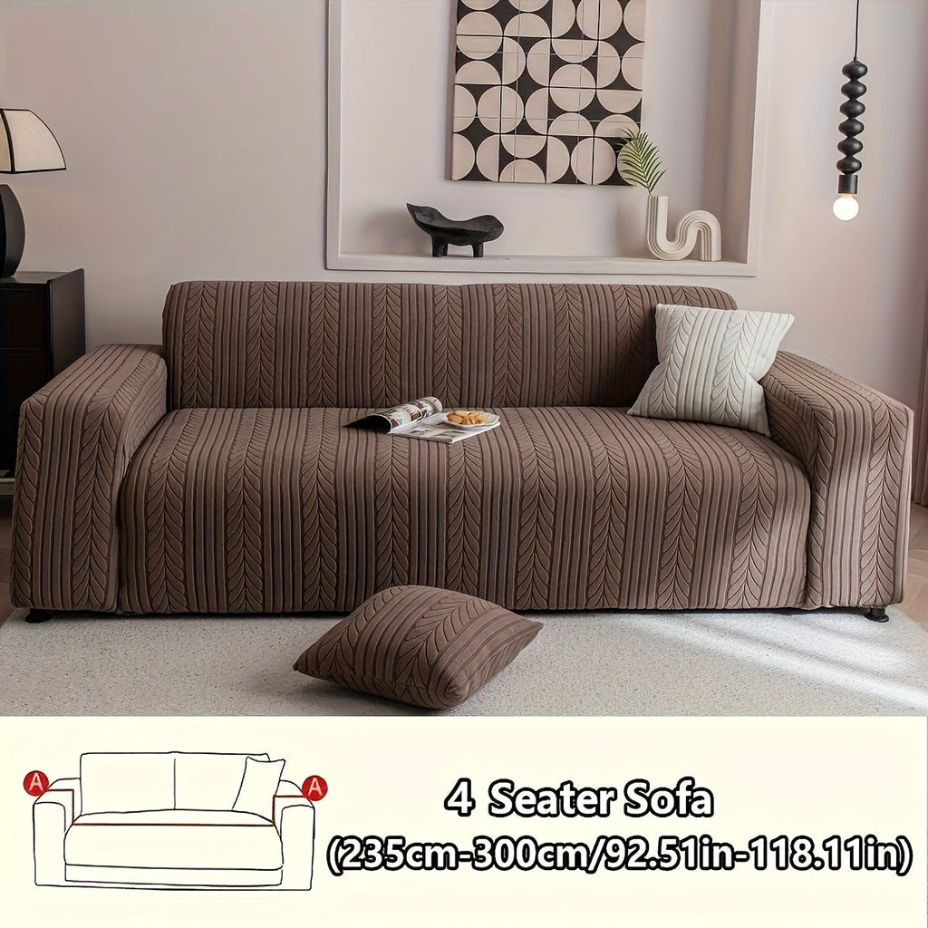 Sofa Cover Stretchy Washable Slipcover for 1 2 3 4 Seater Couch, Zigzag Textured Fabric, Scratch Slip Resistant Furniture Protector, Cream White Light Grey Dark Gray Coffee Brown