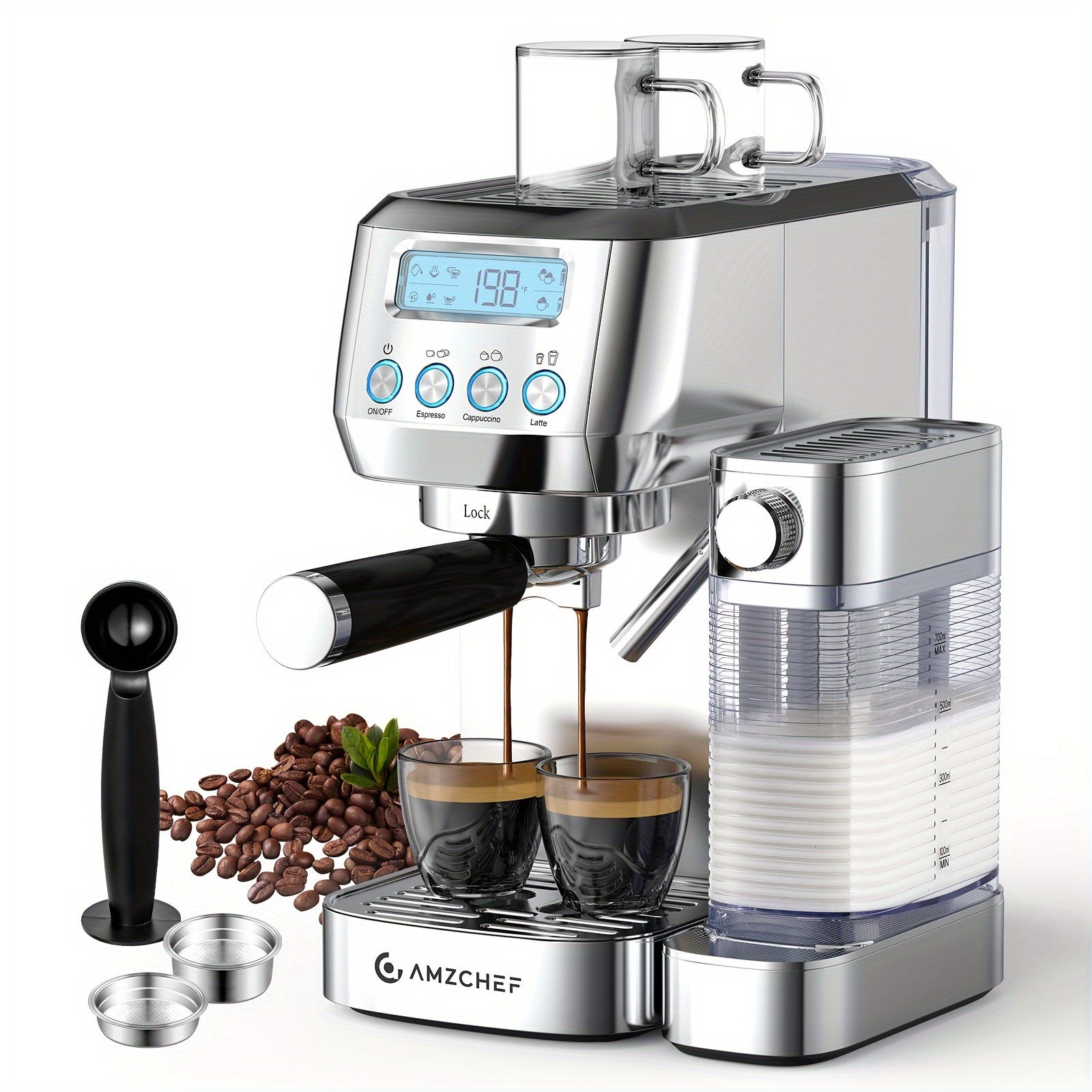 Espresso Machine 20 Bar with Automatic Milk Frother ¨C Dual Boiler Coffee Maker, Touch Control, Cappuccino & Latte Machine with Dual Wall Filters, Includes Milk Frother, Easy to Use for Home & Gifts