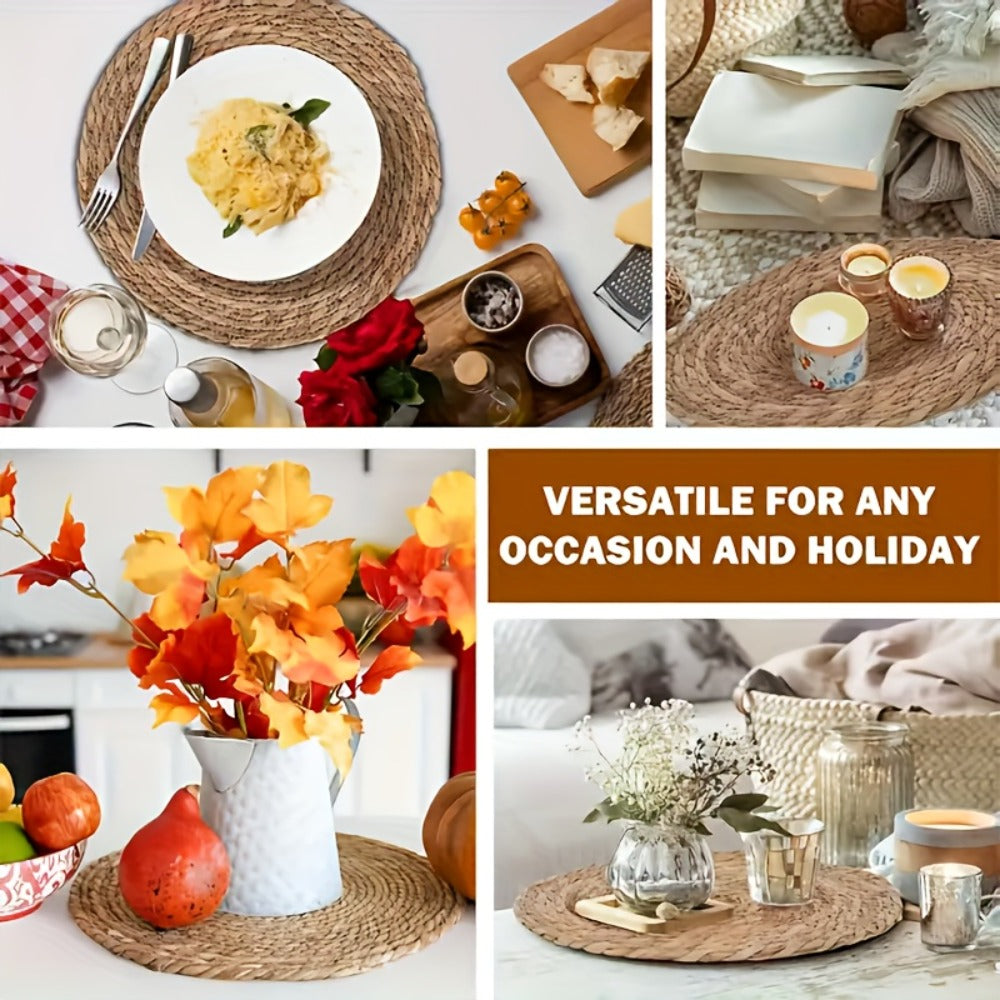 12pcs Rattan Placemats Natural Wicker Round Table Mats Heat-Resistant Non-Slip 11.8¡± Kitchen Dining Decor Bohemian