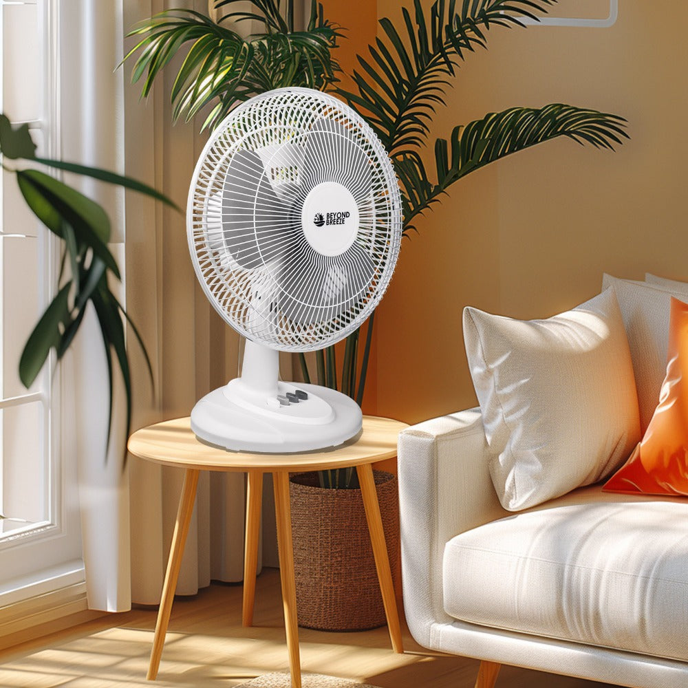 Oscillating Table Fan 12 Inch Quiet 3-Speed Adjustable Tilt with Safety Grill for Home Office Bedroom Dorm Desktop Personal Cooling Fan
