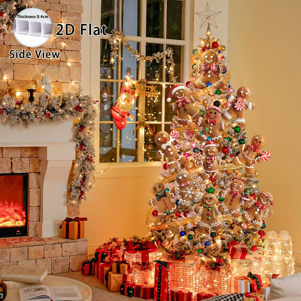 Christmas Tree Ornaments 12pcs Gingerbread Man Decorations 2D Flat Funny Xmas Tree Hanging Decor with Loops ¨C Christmas Tree Topper & Holiday Gift