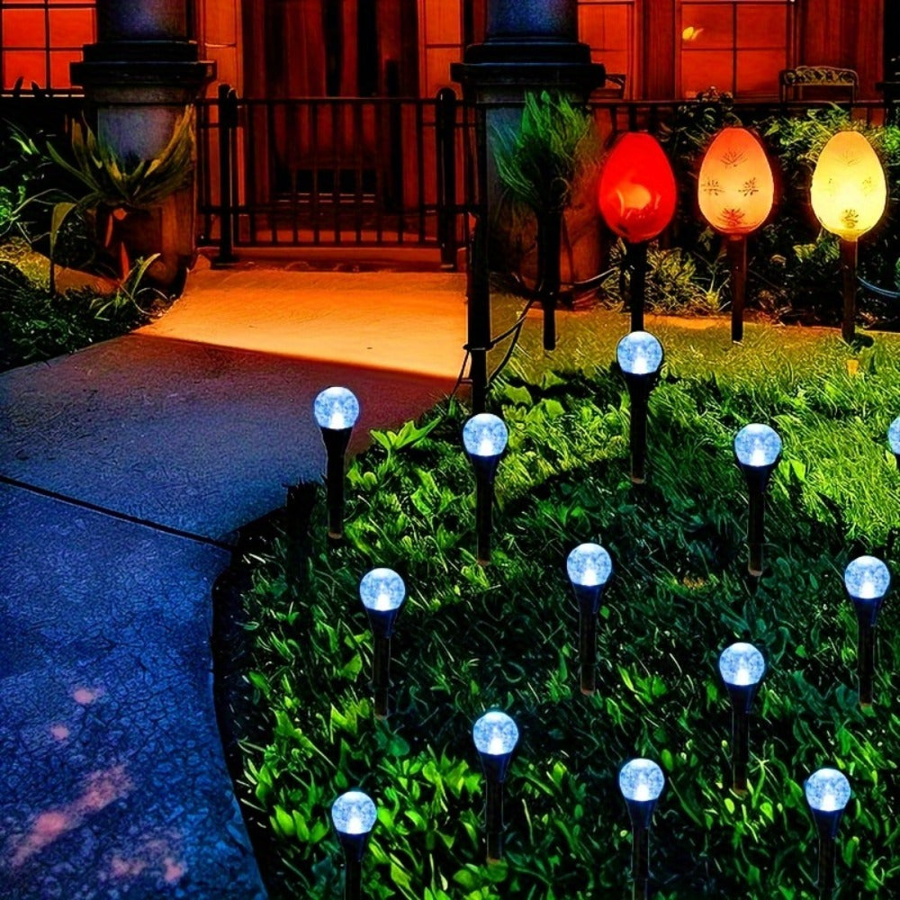 Solar LED Garden Path Lights 30pcs Bubble Shape | Auto On at Night | Waterproof Outdoor Stake Lights | Colorful & Warm White | Lawn Landscape Lights for Garden Patio Wedding Party Festival