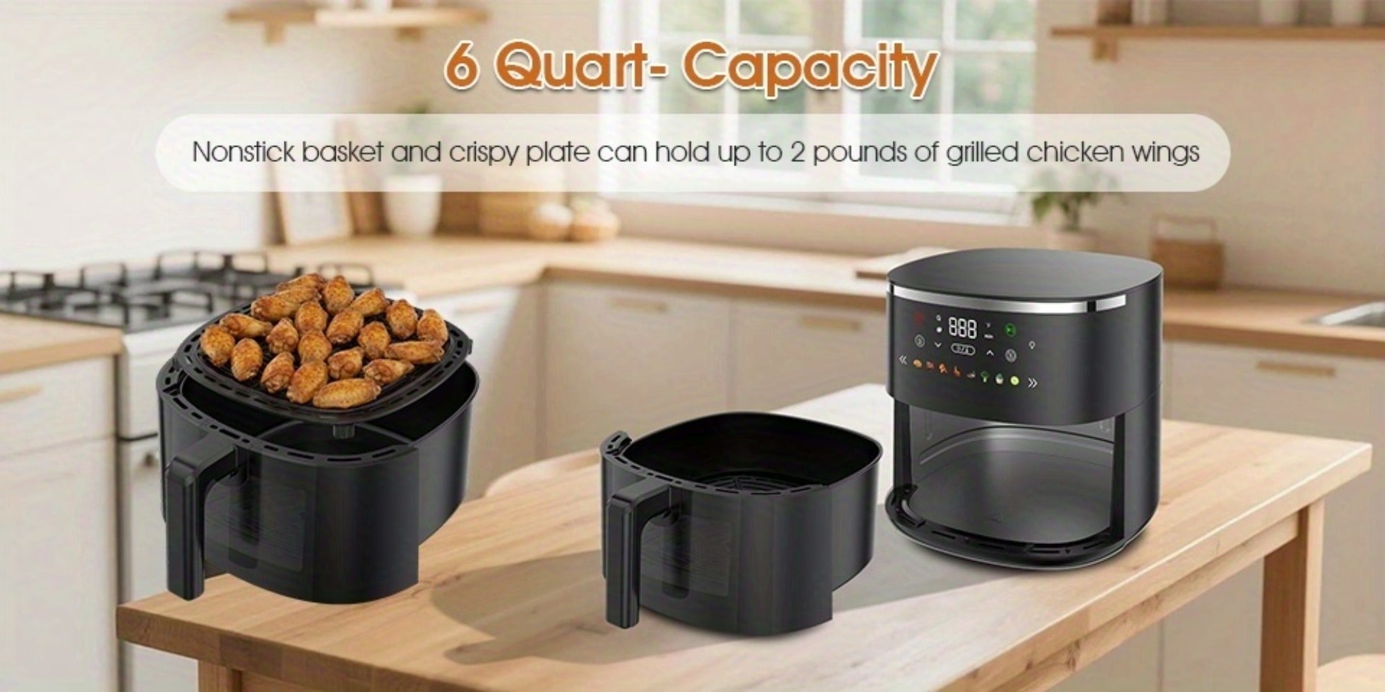 Air Fryer 6QT with 8 Preset Functions, Visible Window, Adjustable Temperature & Timer ¨C Large Capacity Oil-Free Cooker for Crispy Fries, Chicken, Vegetables & More, Easy to Clean Home Kitchen