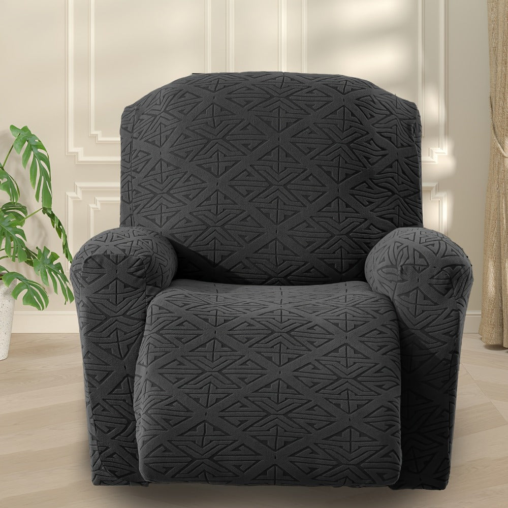 Stretch Recliner Chair Cover 4-Piece Slipcover Non-Slip Elastic Recliner Protector Polar Fleece Jacquard Fabric Pet Scratch Proof Easy Install for Lazy Boy Recliner