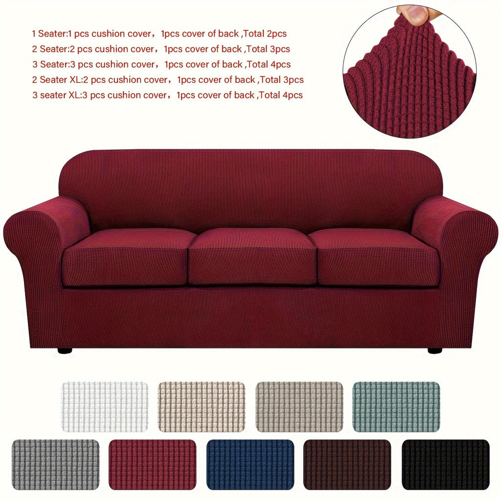 Stretch Sofa Cover Elastic Slipcover Grid Pattern Jacquard Anti-Slip Full Coverage Sofa Protector Machine Washable for 1 2 3 Seater XL Sofa Living Room Bedroom