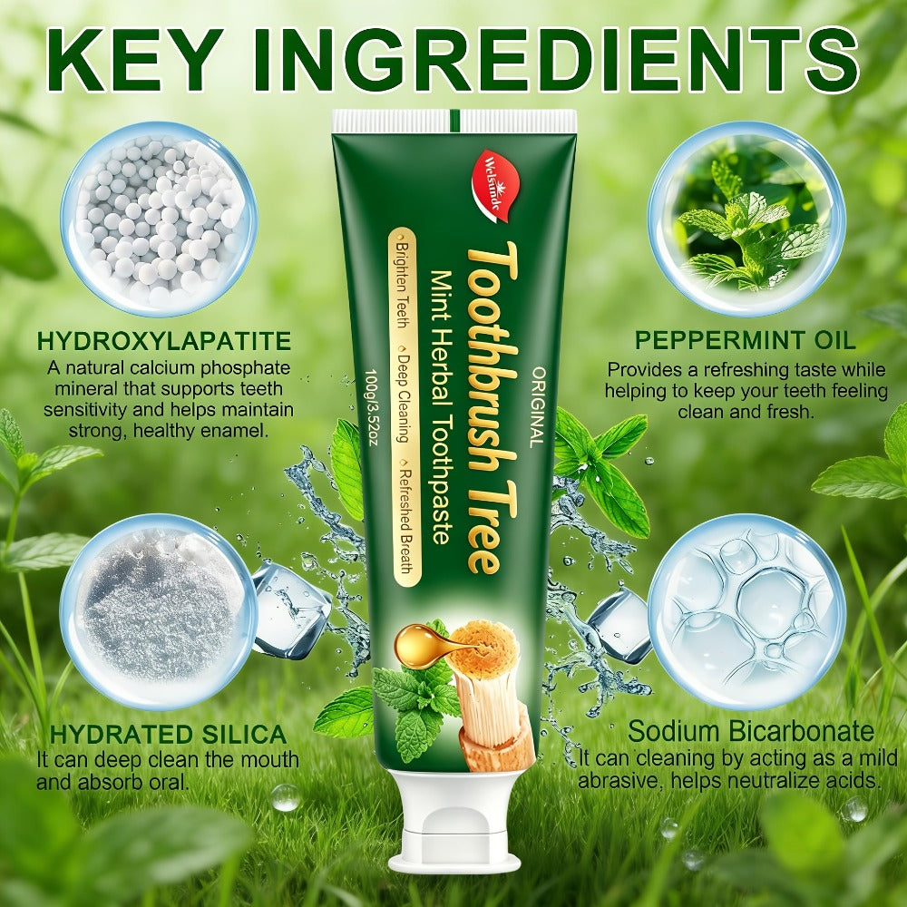 Natural Toothpaste 3-Pack ¨C Herbal Mint Formula for Sensitive Gums & Teeth, Long-Lasting Freshness, Gentle Deep Cleaning Dental Care for Men & Women, Sleek Tube Design with Natural Ingredients