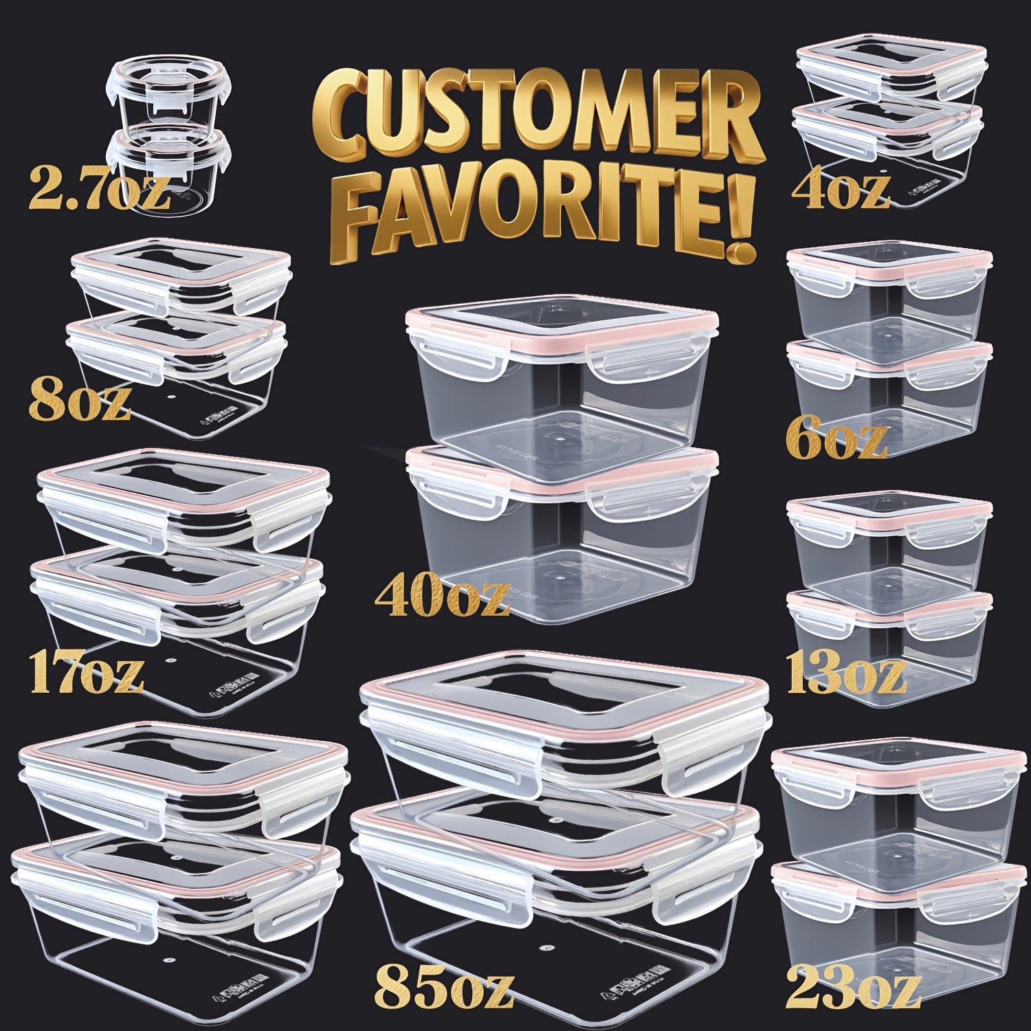 Airtight Plastic Food Storage Containers with Easy-Snap Lids 40pcs or 10pcs Set Pantry Kitchen Organization Meal Prep Containers with Labels and Markers BPA-Free Transparent and Pink