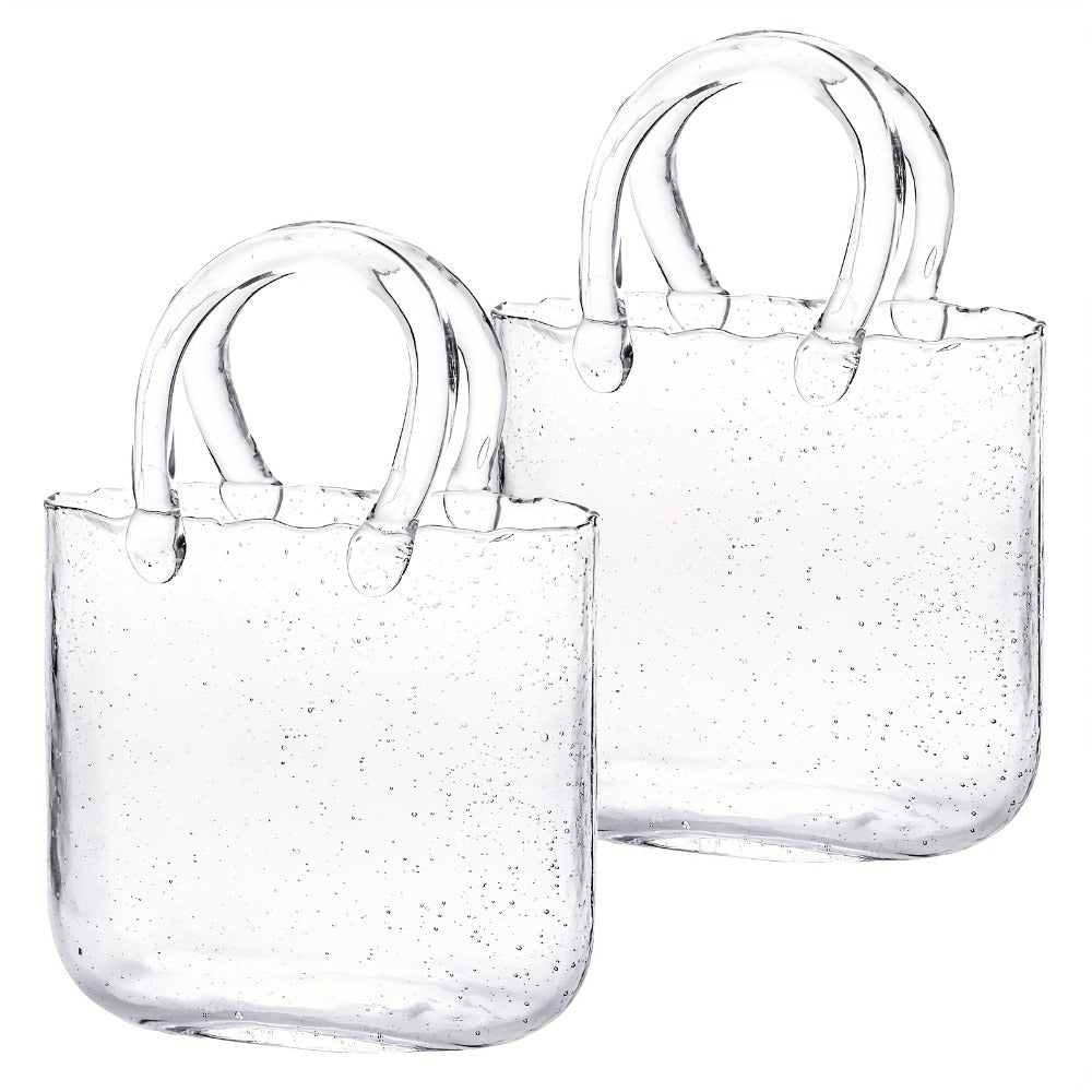 Glass Purse Vase for Flowers Glow in the Dark Vase Fish Bowl Bubble Clear Bag Vase with Handle 7.7x3.9x10.4In Unique Decorative Vases for Centerpieces Wedding Table Christmas Home Decor