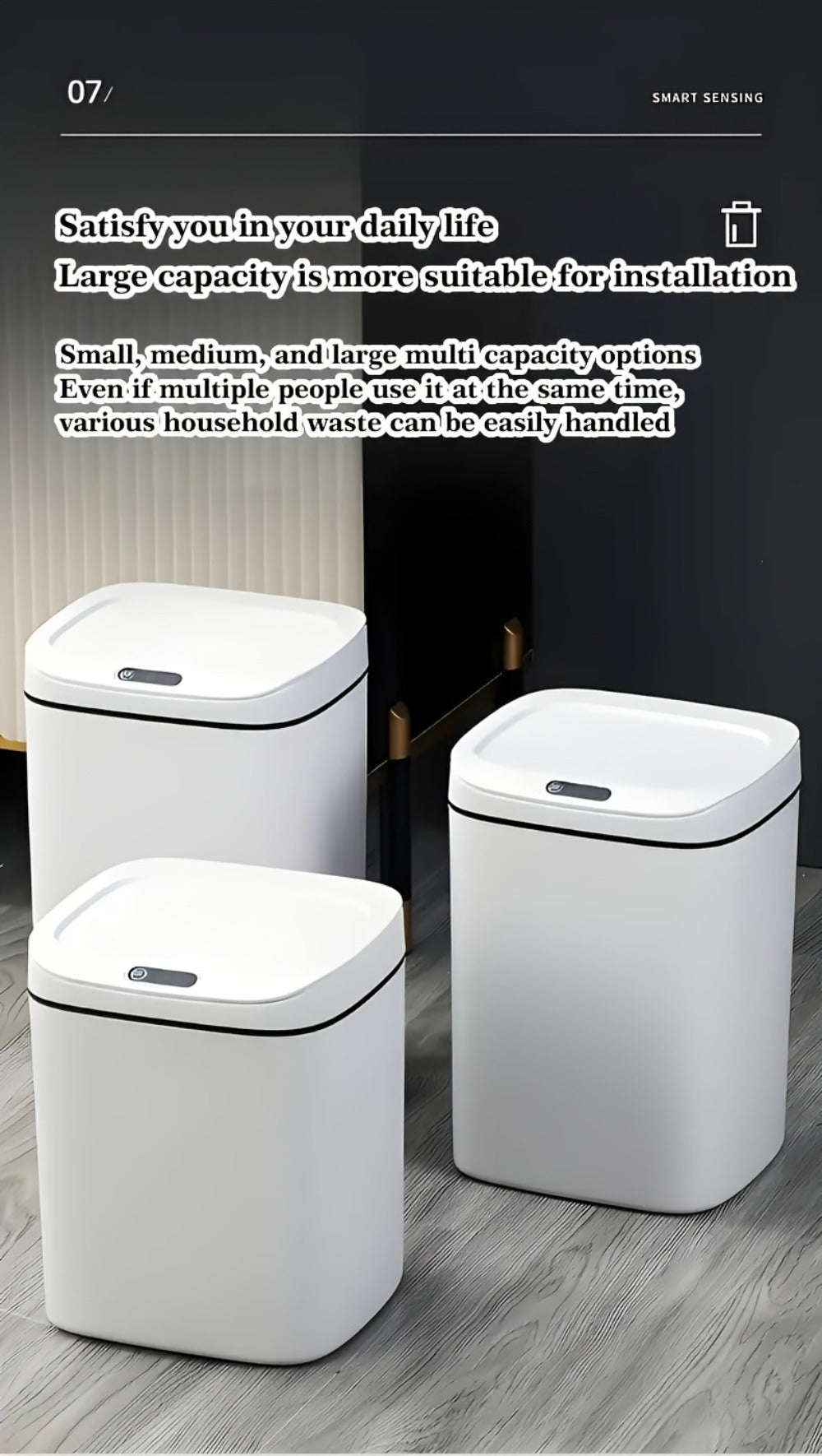 Motion-Activated Touchless Trash Can with Lid ¨C Smart Sensor Waste Bin for Kitchen, Bathroom, Office & Home, Minimalist Rectangular Design, Battery Powered, 3-4 Gallon