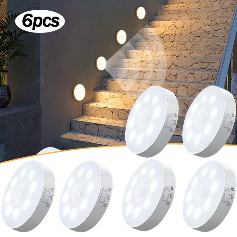 Motion Sensor Night Light 6 Pack Wireless Rechargeable 1000mAh - LED Step Lights with Motion & Light Sensor, Polished Plastic Sconce PVC Shade, Safe Night Lighting for Staircase Bedroom Cabinet Hallway