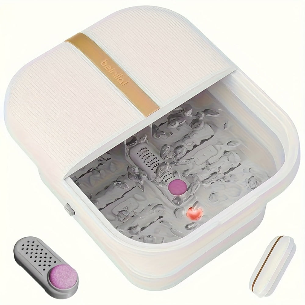 Foldable Foot Spa Bath Massager with Automatic Heating ¨C Temperature-Controlled Foot Soak Basin with Massage Rollers, Bubble Jets & Pedicure Kit, Collapsible Foot Bath for Home Relaxation & Gift