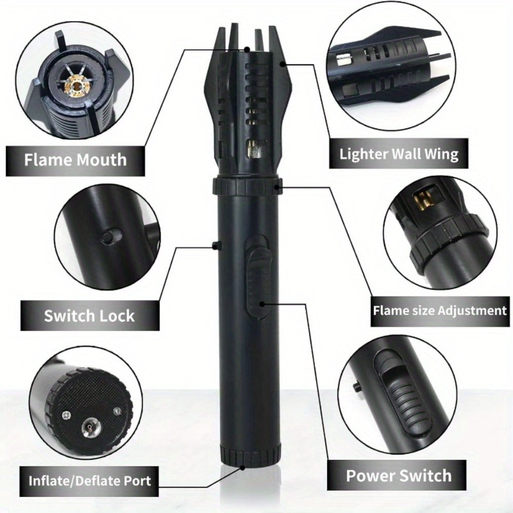 Windproof Turbo Torch Lighter 360 Degree Ignition Metal Jet Flame Lighter with Safety Lock Adjustable Flame for Camping BBQ Outdoor Cooking Butane Gas Not Included