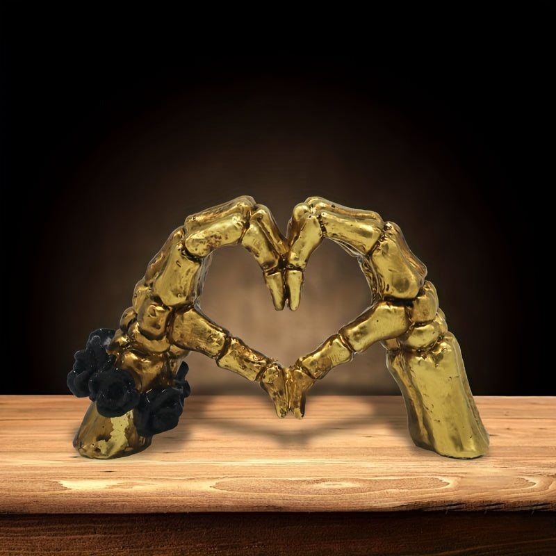 Skull Heart Hand Resin Statue - Gothic Desktop Decoration Modern Art Sculpture for Home Decor, Halloween Decor, Office & Shelf Display, Unique Gift for Art Lovers & Gothic Decor Enthusiasts