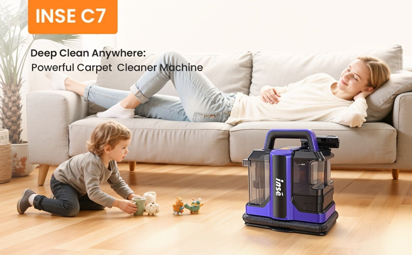 Portable Spot Cleaner for Carpet & Upholstery | Dual Brush Power Suction Stain Remover with Multifunctional Tools ¨C Deep Cleans Sofa, Car Seats, Stairs & Pet Stains