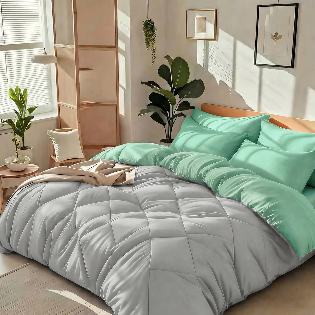Cooling Comforter Set 2/3 Pcs ¨C Soft Fluffy Microfiber Lightweight Breathable Quilt, Rhombus Grid Solid Color Bedding for All Seasons, Twin Queen King ¨C Multiple Colors Available